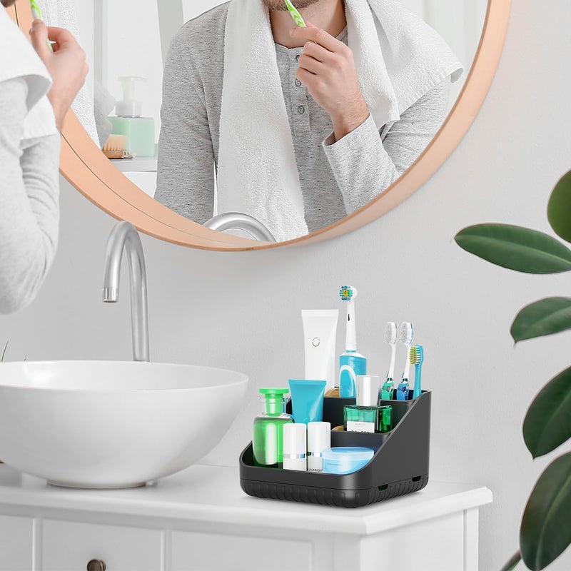 Chintu Toothbrush Holders Bathroom Countertop Organizer-Electric Tooth Brushing Holder 6 Slots Toothbrush Caddy for Counter Organization Kids Family Toothpaste Holder for Vanity Storage Black - Image 2